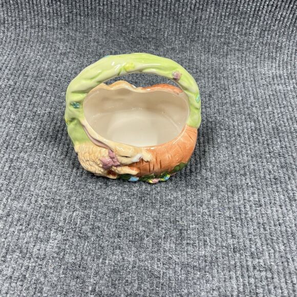 VTG Designpac Easter Basket Ceramic Rabbits Carrots 7”x‎ 6” Holiday Decorative - Picture 3 of 13